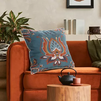 Poszewka dekoracyjna LEN 45x45 Eurofirany turkusowa z nadrukiem