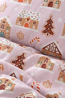 Pościel Świąteczna z Satyny Bawełnianej GINGERHOUSE Pudrowa (240x220 cm)