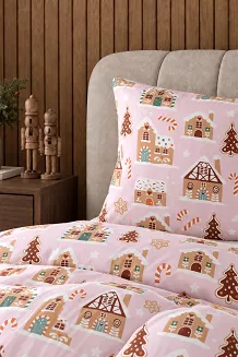 Pościel Świąteczna z Satyny Bawełnianej GINGERHOUSE Pudrowa (240x220 cm)