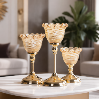 Świecznik dekoracyjny LUISA 13x31 Eurofirany złoty kielich na ozdobnej nóżce