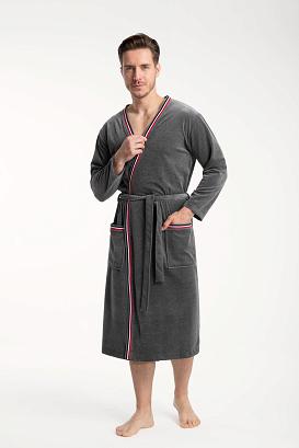 Szlafrok męski LUNA kod 854 welur grafitowy kolorowa plisa