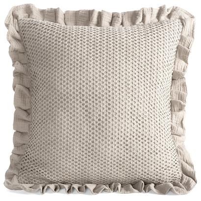 Poszewka dekoracyjna MUSLIN2 45x45 Eurofirany beżowa z siatką a'la koronka i falbaną