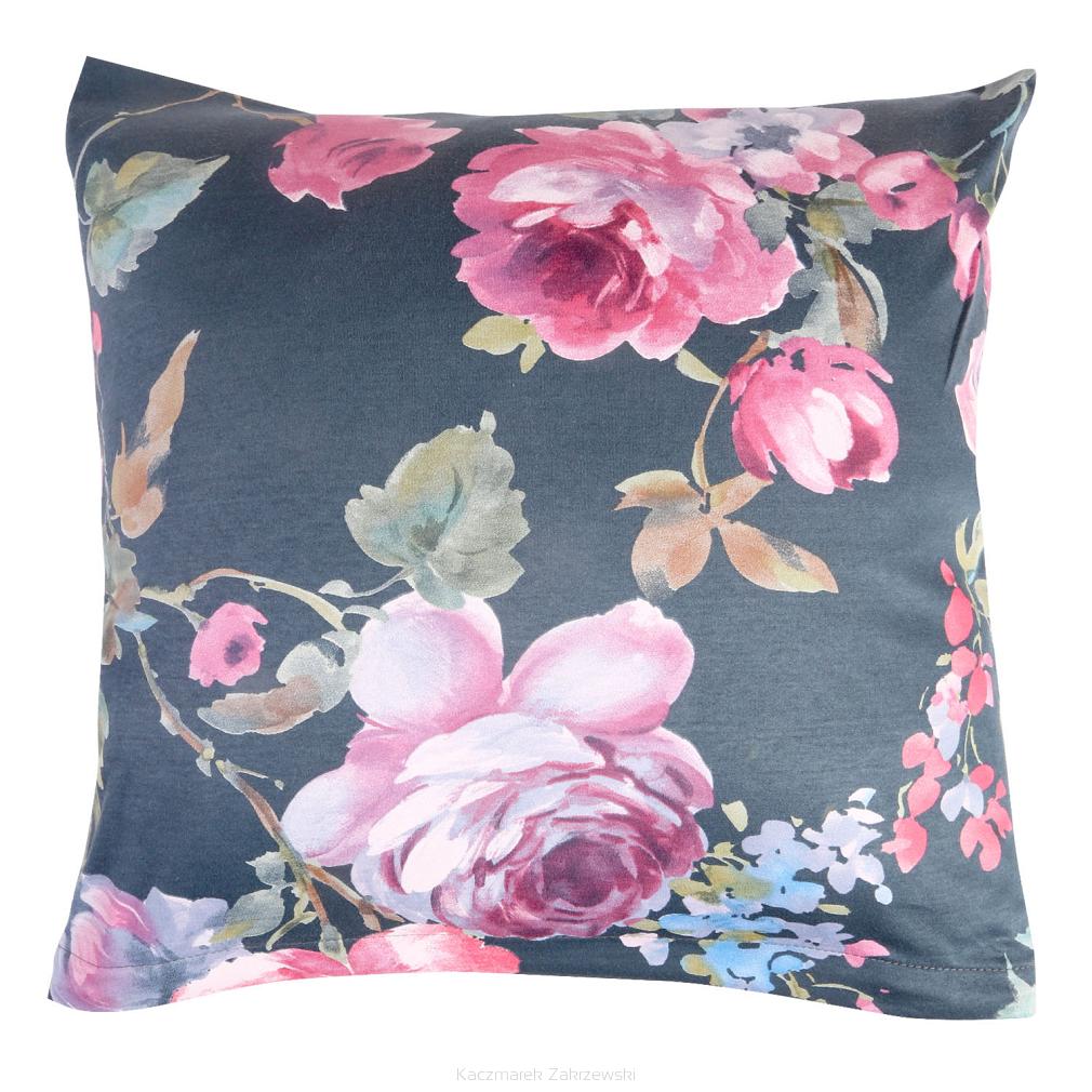 Poszewka jersey 40x40 ciemnogranatowa w duże róże