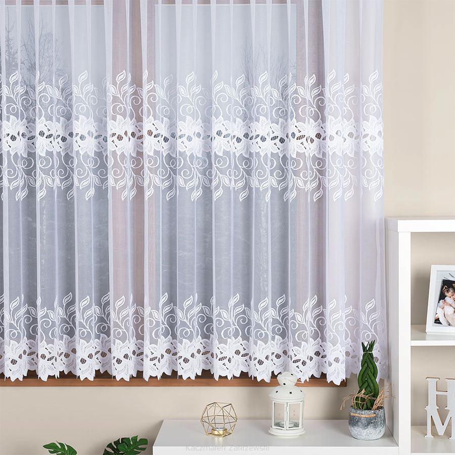 Firanka żakardowa gotowa na żabki BASTIA-1 400x160 biała