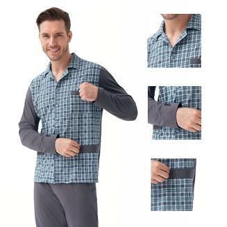 Piżama męska LUNA kod 797 rozpinana grafitowa w kratkę