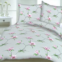 Pościel z kory 100% bawełna 160x200 wzór szary kwiaty