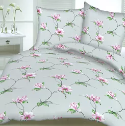 Pościel z kory 100% bawełna 160x200 wzór szary kwiaty