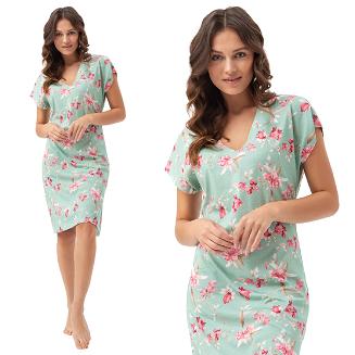 Koszula damska LUNA kod 79 pistacjowa w różowe kwiaty