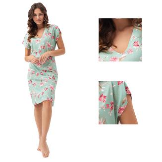 Koszula damska LUNA kod 79 pistacjowa w różowe kwiaty