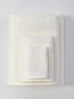 Ręcznik bawełniany wafel Checky 50x90 biały z ozdobną bordiurą