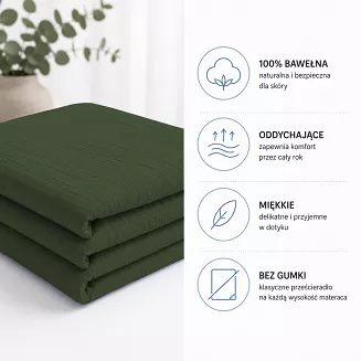 Prześcieradło muślinowe bez gumki 160x210 khaki