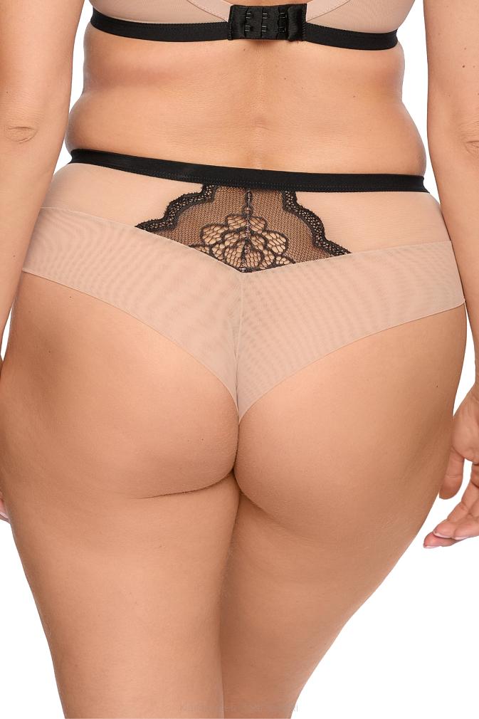 Brazyliany damskie z koronką i tiulem Carina 1287 czarne beżowe