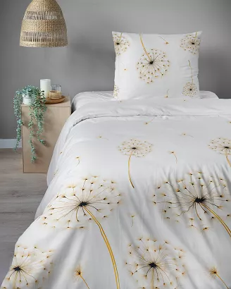 Pościel satynowa Home Satin 140x200 biała w beżowe dmuchawce