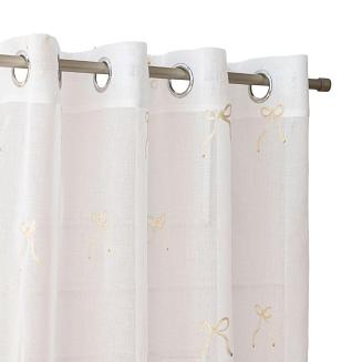 Firana gotowa na przelotkach z ołowianką KOKARDKA 140x250 biała etamina haftowana złote kokardki
