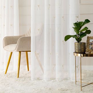 KOKARDKA Firana gotowa na etaminie haftowana na srebrnych przelotkach z ołowianką szer.140 x wys.250