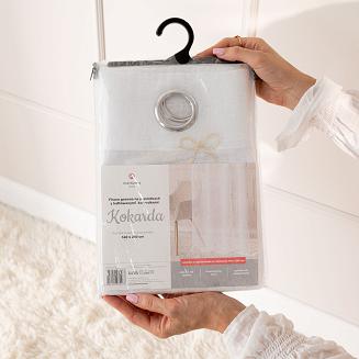 KOKARDKA Firana gotowa na etaminie haftowana na srebrnych przelotkach z ołowianką szer.140 x wys.250