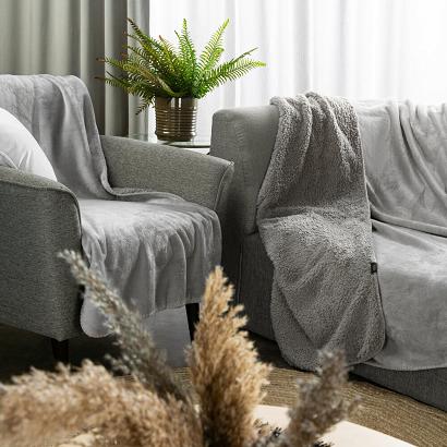 Koc narzuta TEDY 70x160 Eurofirany srebrny miękka bukla + ciepły polar