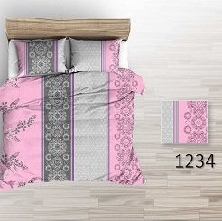 Pościel flanelowa 160x200 różowe szare pionowe pasy
