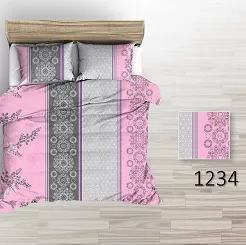Pościel flanelowa 160x200 różowe szare pionowe pasy
