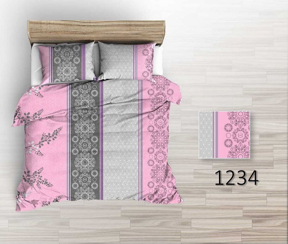 Pościel flanelowa 160x200 różowe szare pionowe pasy