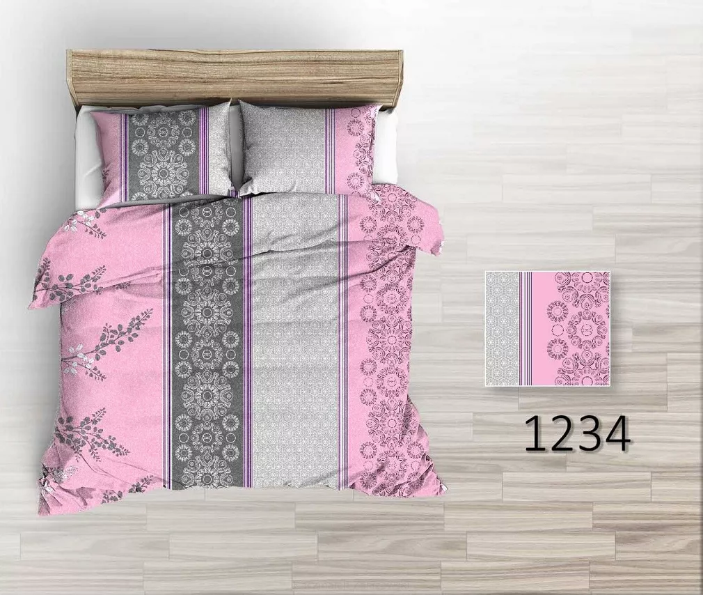Pościel flanelowa 160x200 różowe szare pionowe pasy