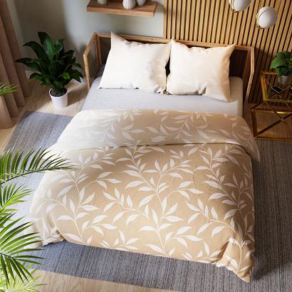 Komplet pościeli IRMA z bawełny satynowej 160x200 beżowa kremowa w gałązki listki