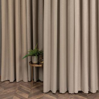 Zasłona gotowa na taśmie 140x230 SUPER BLACKOUT zaciemniająca szarobeżowa