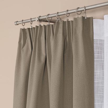 Zasłona gotowa na taśmie 140x230 SUPER BLACKOUT zaciemniająca szarobeżowa