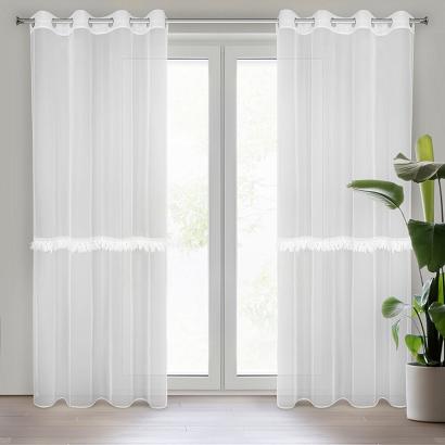 Firana gotowa na przelotkach SYLVI 140x260 Eurofirany biała z kwiatowym fantazyjnym zdobieniem