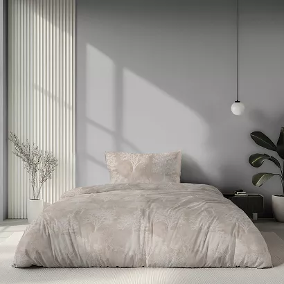 Pościel satynowa Home Satin 140x200 beżowa kremowa we wzorze drzew