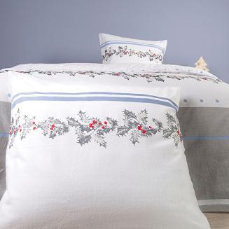 Pościel flanelowa 200x220 Darymex świąteczna biała szara ostrokrzew