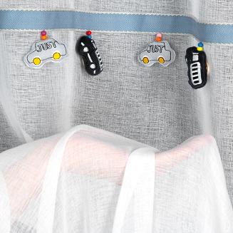 Firana gotowa na przelotkach CAR Eurofirany biała ozdobiona taśmą z samochodzikami