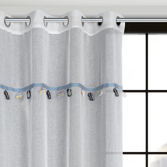 Firana gotowa na przelotkach CAR Eurofirany biała ozdobiona taśmą z samochodzikami