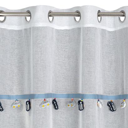 Firana gotowa na przelotkach 140x250 CAR Eurofirany biała ozdobiona taśmą z samochodzikami