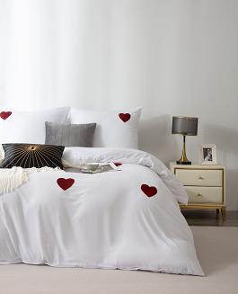 Biała Pościel w Serca 160x200 Cuty Serce