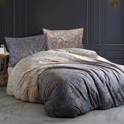 Pościel satyna bawełniana CALIPSO 160x200 szara beżowa ornament paisley