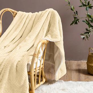 Koc narzuta Sherpa 150x200 jasnobeżowy biały dwustronny baranek