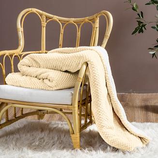 Koc narzuta Sherpa 150x200 jasnobeżowy biały dwustronny baranek