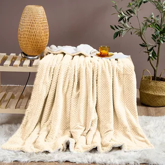 Koc narzuta Sherpa 150x200 jasnobeżowy biały dwustronny baranek