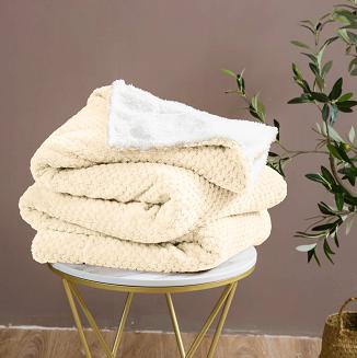 Koc narzuta Sherpa 150x200 jasnobeżowy biały dwustronny baranek