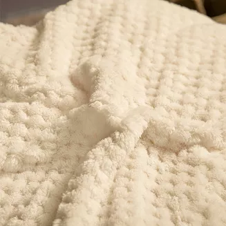 Koc narzuta Sherpa 150x200 jasnobeżowy biały dwustronny baranek