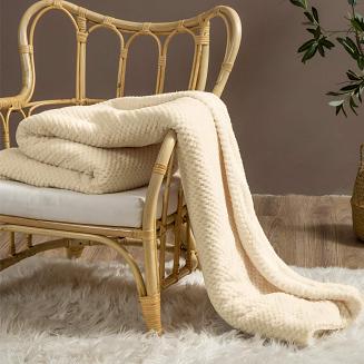 Koc narzuta Sherpa 150x200 jasnobeżowy biały dwustronny baranek