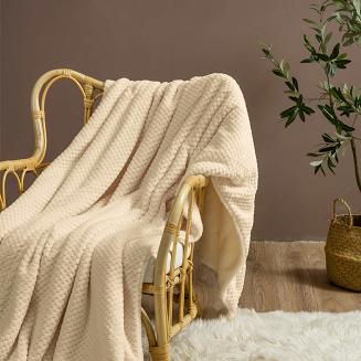 Koc narzuta Sherpa 150x200 jasnobeżowy biały dwustronny baranek