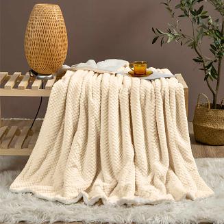 Koc narzuta Sherpa 150x200 jasnobeżowy biały dwustronny baranek