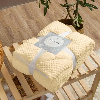 Koc narzuta Sherpa 150x200 jasnobeżowy biały dwustronny baranek