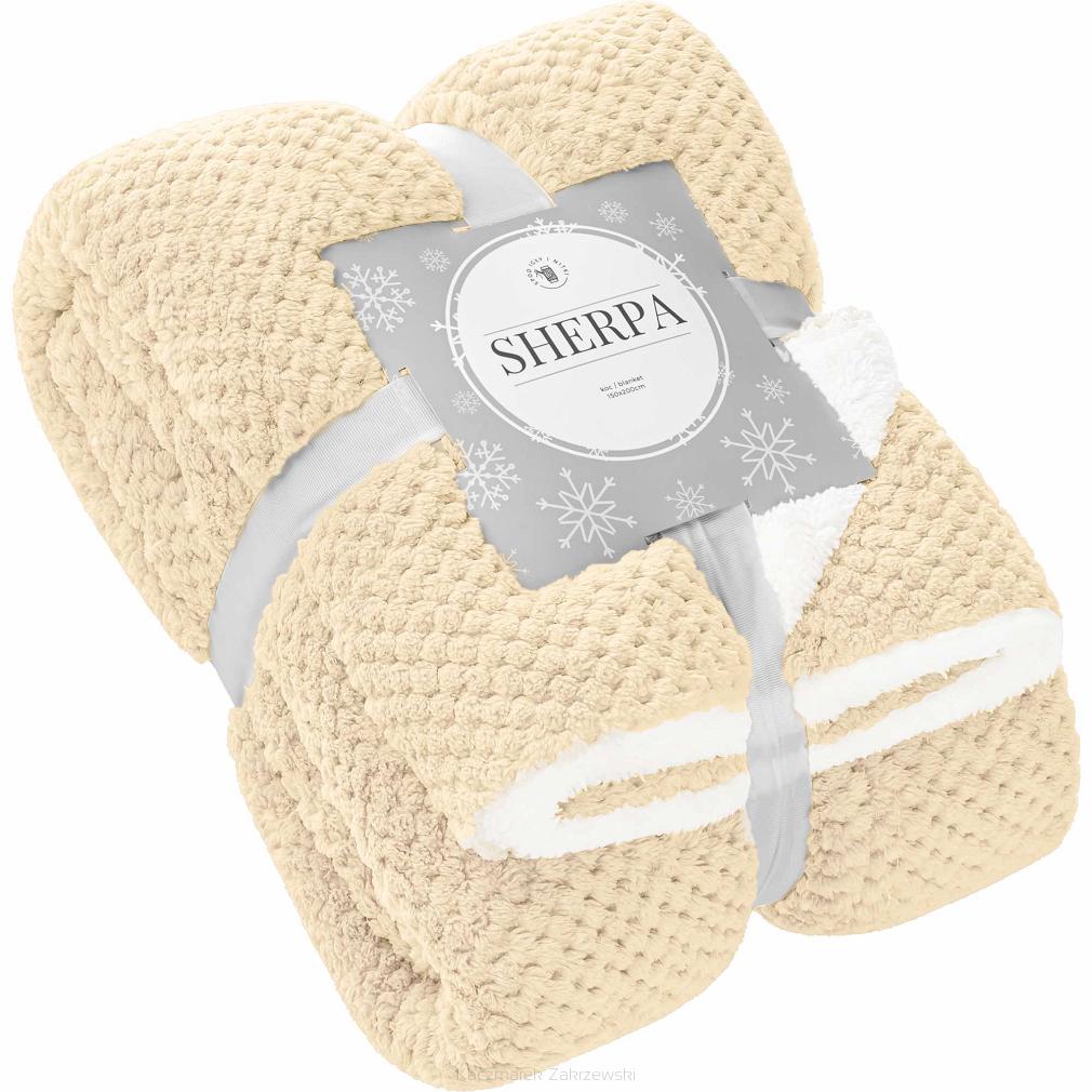 Koc narzuta Sherpa 150x200 jasnobeżowy biały dwustronny baranek