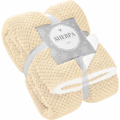 Koc narzuta Sherpa 150x200 jasnobeżowy biały dwustronny baranek