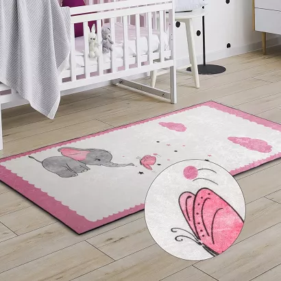 Dywanik dziecięcy BABY1 80x150 Eurofirany kremowy różowy szary słonik