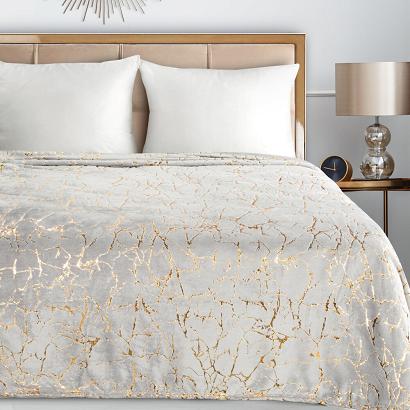 Koc narzuta GLAMO 150x200 Design91 stalowy złoty marmurek