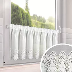 Zazdrostka gotowa na taśmie SOLA 150x40 Eurofirany biała bawełniana fantazyjny haft na dole